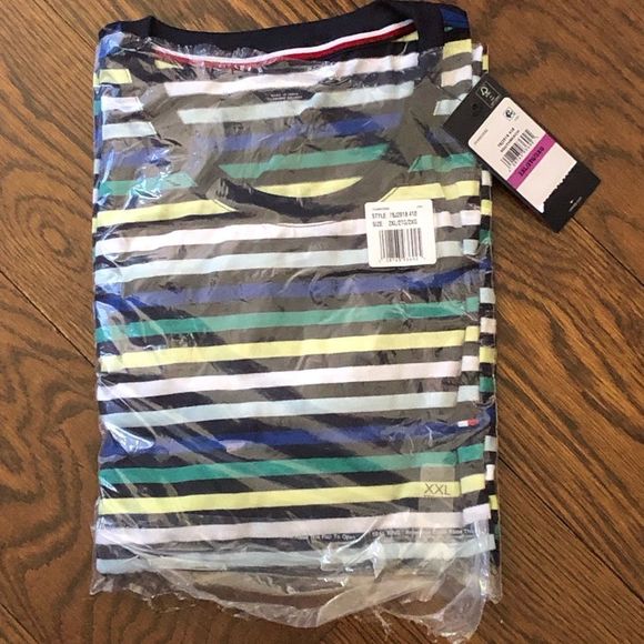 TOMMY HILFIGER Mens Navy Blue T-Shirt With Stripes Sz XXL - Picture 1 of 4
